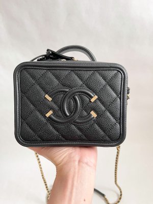 Chanel CC Filigree Vanity Bag in Black Caviar