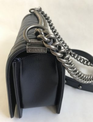 Chanel Boy 10 in Dark blue metallic caviar leather RSHW