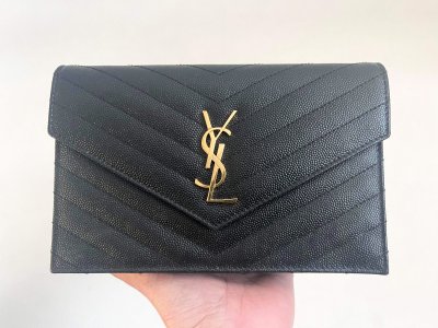 Saint Laurent Envelope Black Grained Leather GHW