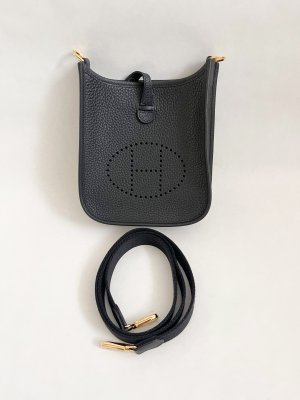 Hermes Mini Everlyn 16 in Black Leather and Gold Hardware