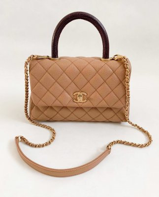 Chanel CoCo 9.5 Caramel Caviar and Red Lizard Handle