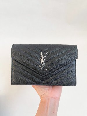Saint Lurent Envelope Chin Wallet in Black Grain Leather