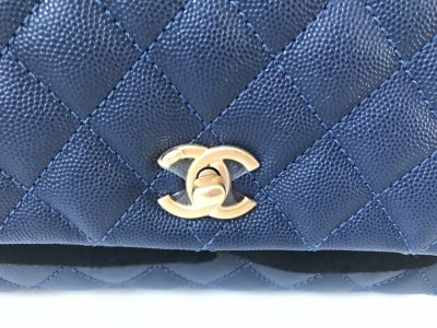 Chanel CoCo Blue Caviar 9.5 Red Lizard Handle