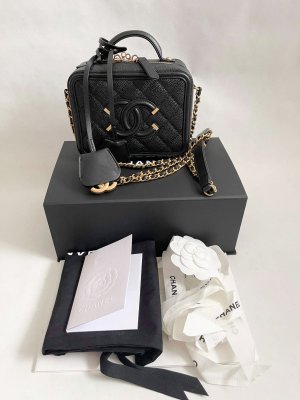 Chanel CC Filigree Vanity Bag in Black Caviar