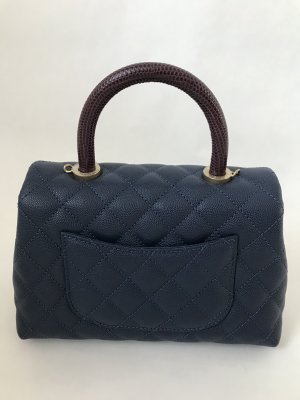 Chanel CoCo Blue Caviar 9.5 Red Lizard Handle