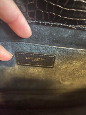 Saint Lauren Sunset Large Chain Bag in Black Crocodile-embossed shiny leather