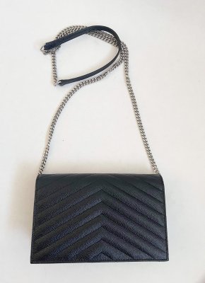 Saint Lurent Envelope Chin Wallet in Black Grain Leather