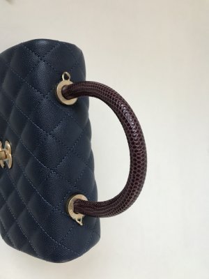 Chanel CoCo Blue Caviar 9.5 Red Lizard Handle
