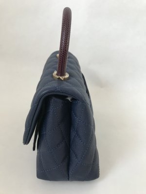 Chanel CoCo Blue Caviar 9.5 Red Lizard Handle