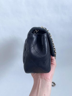 Chanel Classic Timeless Mini Square 7” in Black Lambskin Leather/Gold Brushed HW