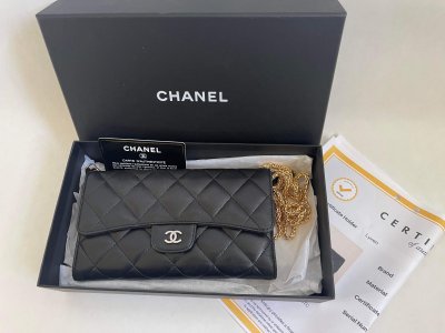 Chanel Flap Wallet in Black Lamb Leather