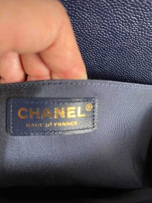 Chanel Boy 10 Navy Blue Caviar Light Gold Champagne Hardware