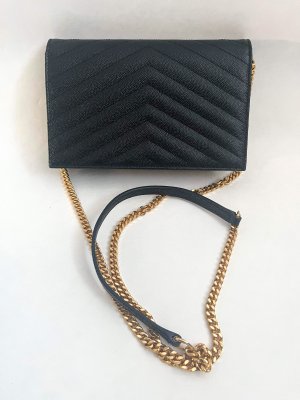 Saint Laurent Envelope Black Grained Leather GHW