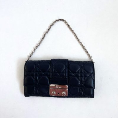 Dior Pouch With Chain Black Lamb Leather