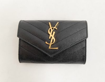 SAINT LAURENT Monogram Small Wallet in Black Grain Leather
