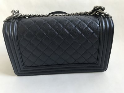 Chanel Boy 10 in Dark blue metallic caviar leather RSHW