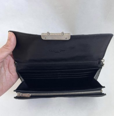 Dior Pouch With Chain Black Lamb Leather