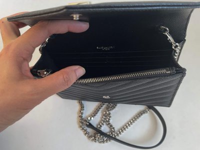 Saint Lurent Envelope Chin Wallet in Black Grain Leather