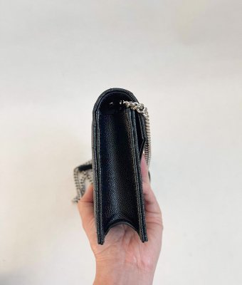 Saint Lurent Envelope Chin Wallet in Black Grain Leather