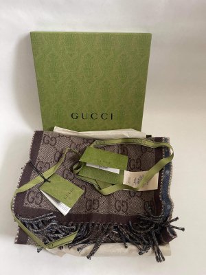 Gucci GG Wool Scarf Browb/Blue