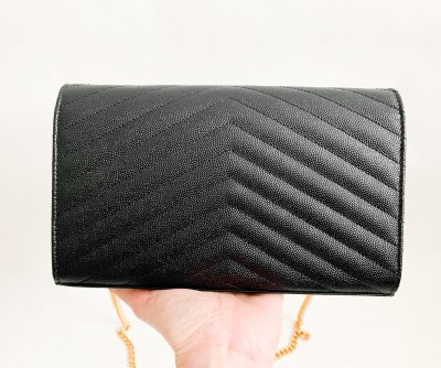 Saint Laurent Envelope Black Grained Leather GHW