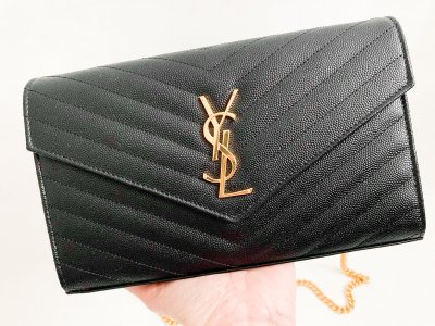 Saint Laurent Envelope Black Grained Leather GHW