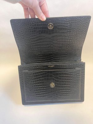 Saint Lauren Sunset Large Chain Bag in Black Crocodile-embossed shiny leather