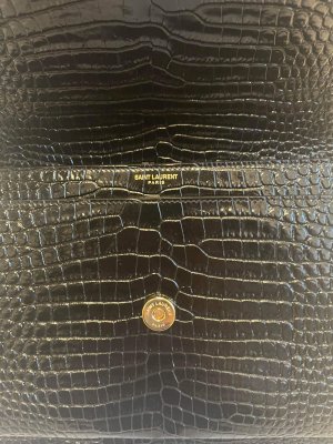 Saint Lauren Sunset Large Chain Bag in Black Crocodile-embossed shiny leather