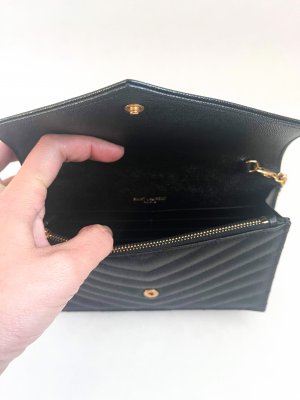 Saint Laurent Envelope Black Grained Leather GHW