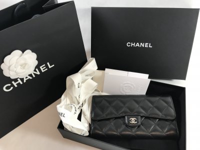 Chanel Long Wallet in Black Lamb Leather SHW