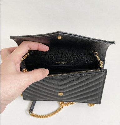 Saint Laurent Envelope Black Grained Leather GHW