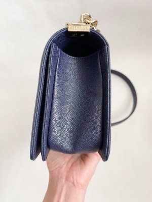 Chanel Boy 10 Navy Blue Caviar Light Gold Champagne Hardware