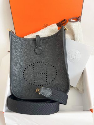 Hermes Mini Everlyn 16 in Black Leather and Gold Hardware