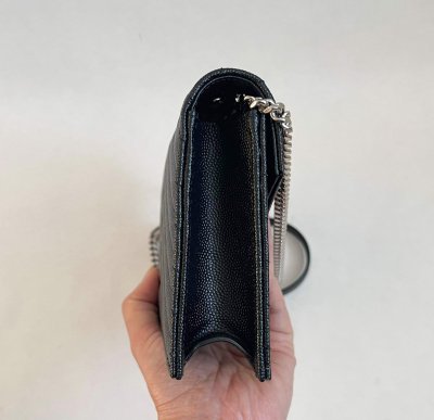Saint Lurent Envelope Chin Wallet in Black Grain Leather