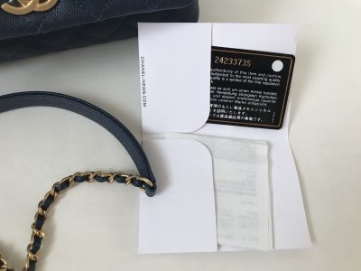 Chanel CoCo Blue Caviar 9.5 Red Lizard Handle