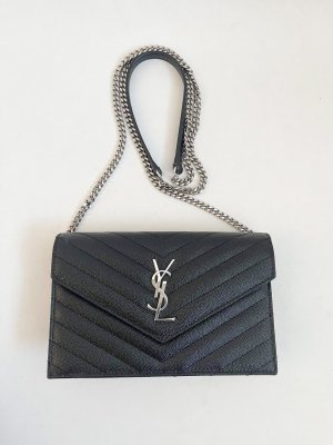 Saint Lurent Envelope Chin Wallet in Black Grain Leather
