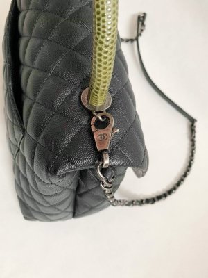 Chanel CoCo Green Lizard Handle 10.5 Black Caviar Leather