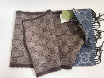 Gucci GG Wool Scarf Browb/Blue