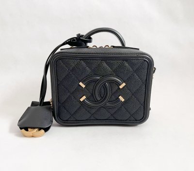 Chanel CC Filigree Vanity Bag in Black Caviar