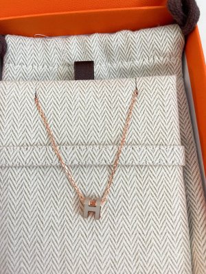 Hermes Mini Pop H Necklace in Marron Glace and RoseGold Hardware.