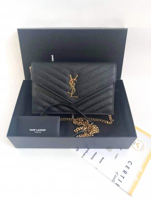 Saint Laurent Envelope Black Grained Leather GHW