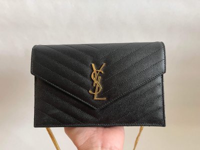 Saint Laurent Envelope Black Grained Leather GHW