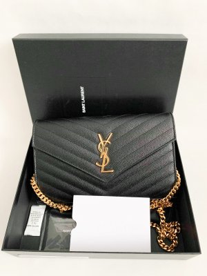 Saint Laurent Envelope Black Grained Leather GHW