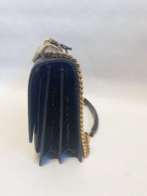 Saint Lauren Sunset Large Chain Bag in Black Crocodile-embossed shiny leather