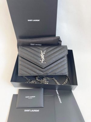 Saint Lurent Envelope Chin Wallet in Black Grain Leather