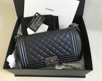 Chanel Boy 10 in Dark blue metallic caviar leather RSHW