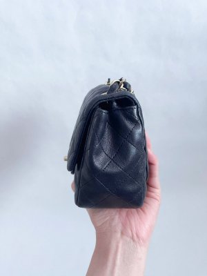 Chanel Classic Timeless Mini Square 7” in Black Lambskin Leather/Gold Brushed HW
