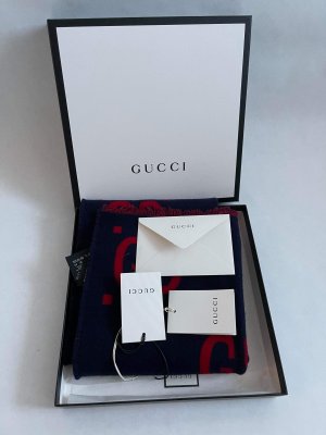 Gucci Blue/Red GG Wool Silk Scarf