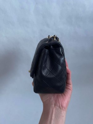 Chanel Classic Timeless Mini Square 7” in Black Lambskin Leather/Gold Brushed HW
