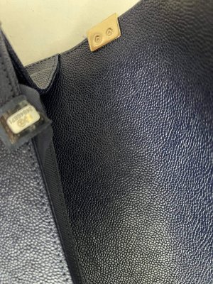 Chanel Boy 10 Navy Blue Caviar Light Gold Champagne Hardware